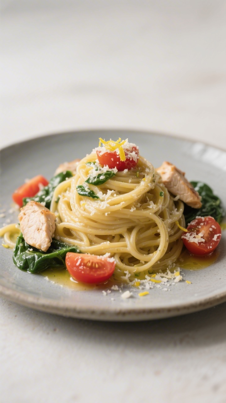 Final dish beauty: Three-quarter angle hero shot of a plated serving on a matte stoneware plate, twi