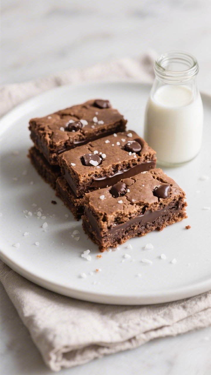 Final dish presentation: Beautifully plated chocolate chip cookie bars sliced into neat rectangles w