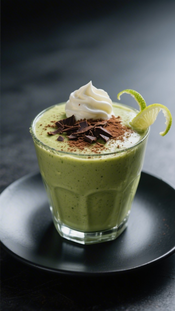 Final dish presentation: Restaurant-quality avocado smoothie “dessert shake” style—thick pour