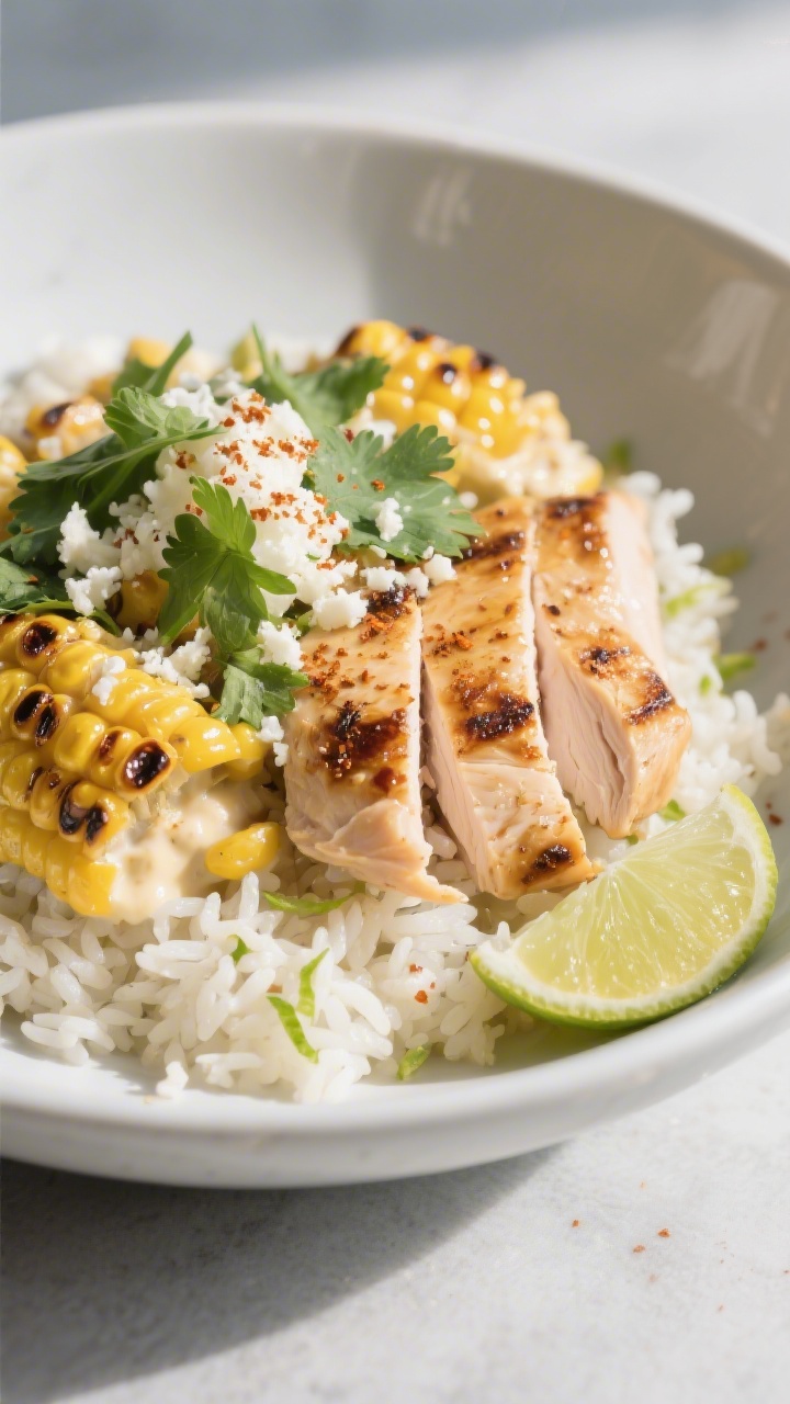 Final dish presentation: Restaurant-quality plated bowl in a three-quarter angle—fluffy rice base