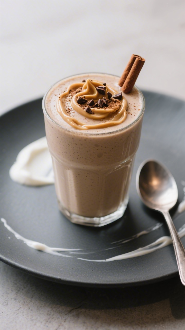 Final dish presentation: Restaurant-quality serving of the smoothie in a tall, frosted pint glass wi
