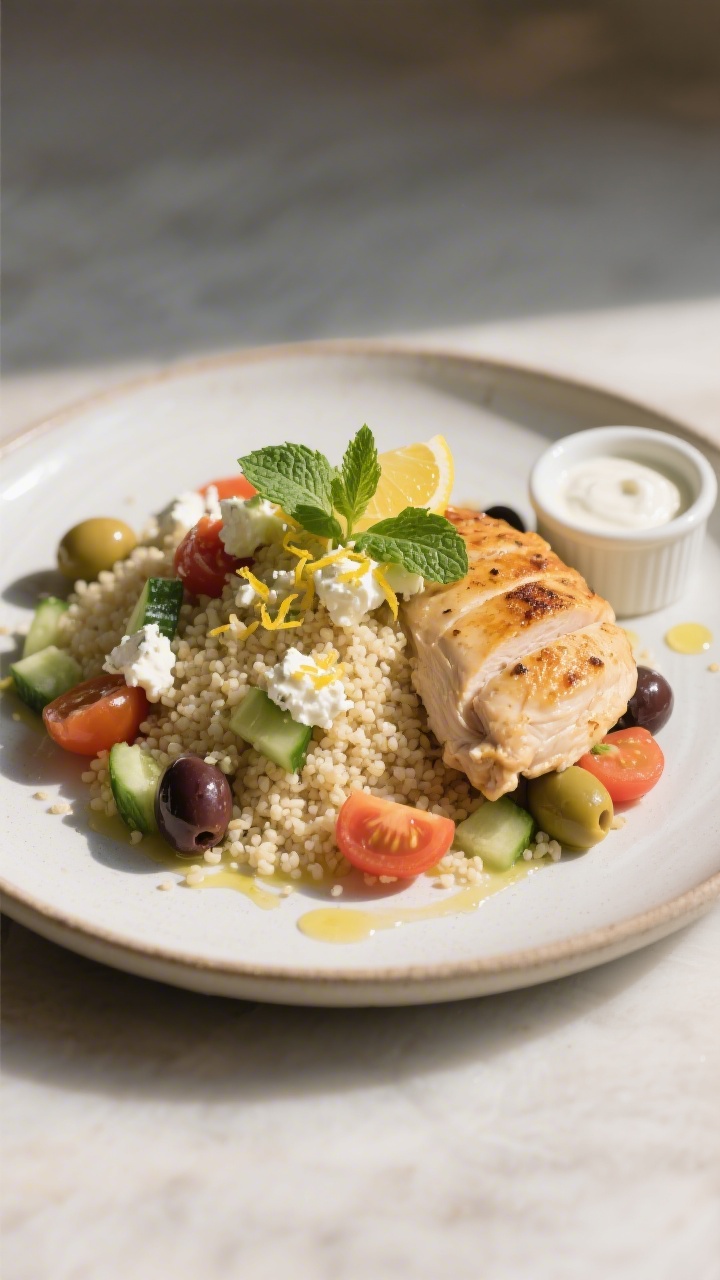 Final plated dish — Restaurant-quality presentation: Elegantly plated portion of chicken couscous 