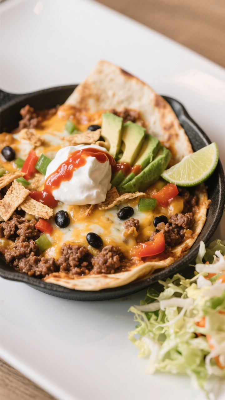 Final plated dish: Restaurant-quality presentation of a generous scoop of the ground beef quesadilla