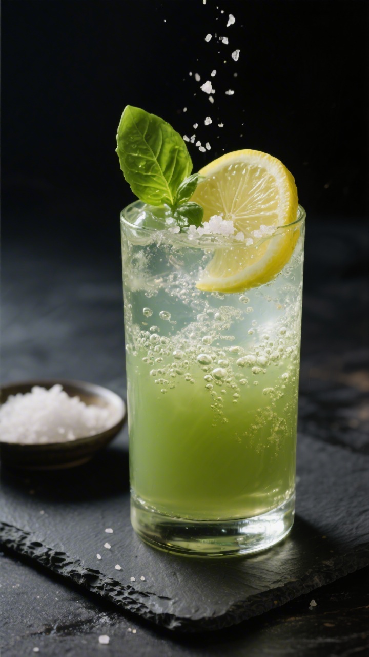 Final presentation: Restaurant-quality serve of the Sparkling Version—tall highball glass filled w