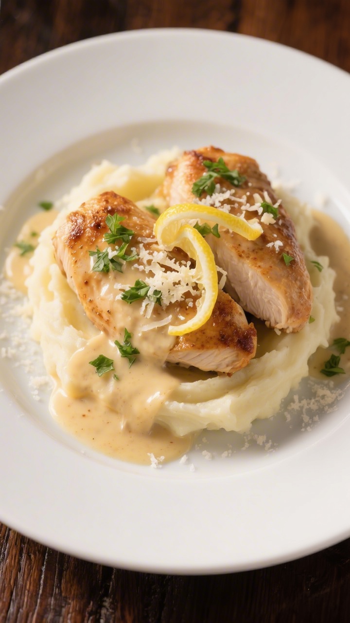 Restaurant-quality plated finish: Elegant single-plate presentation—two chicken cutlets atop cream