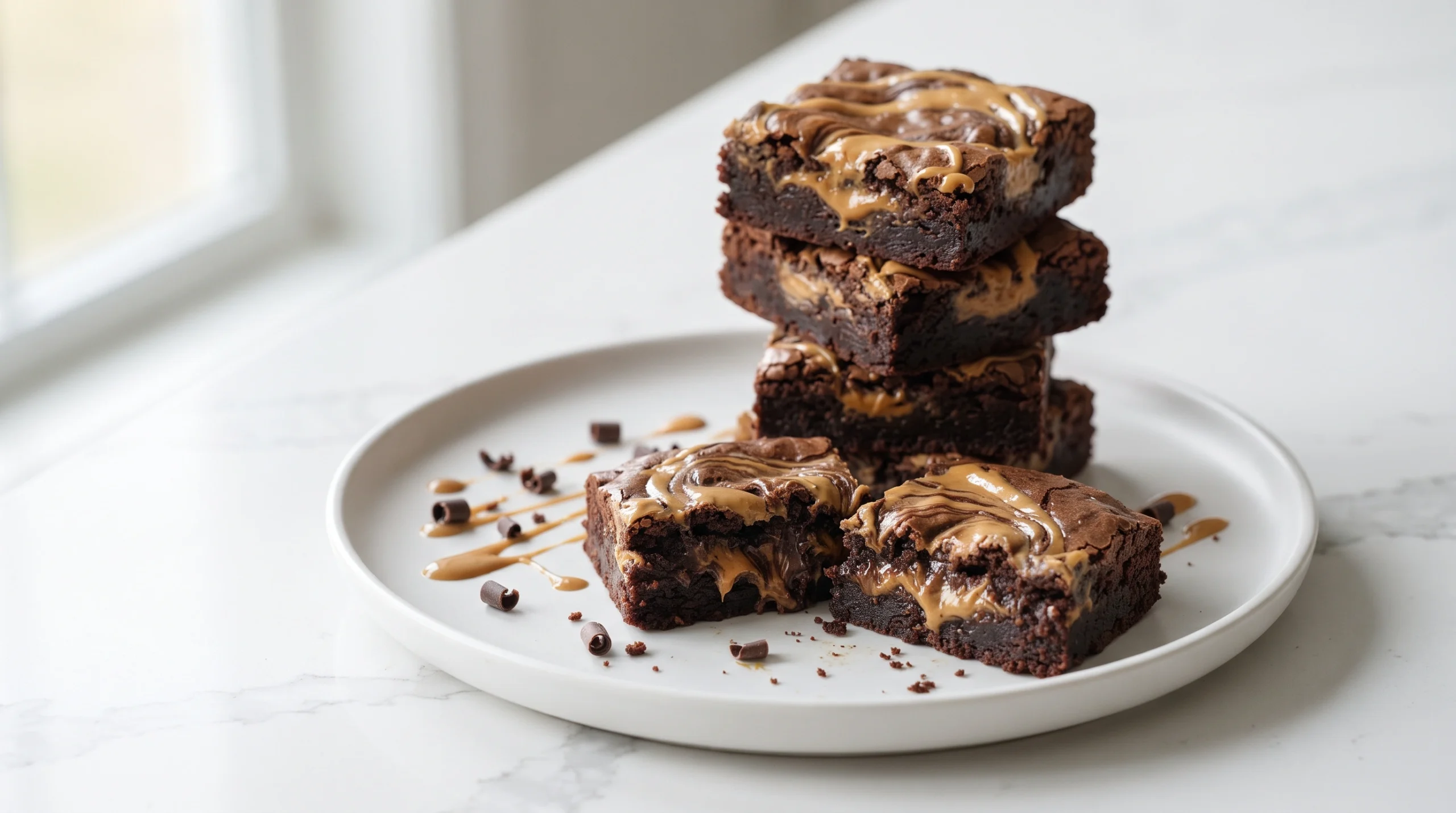 Easy Peanut Butter Brownies with creamy peanut butter swirls and fudgy chocolate layers.